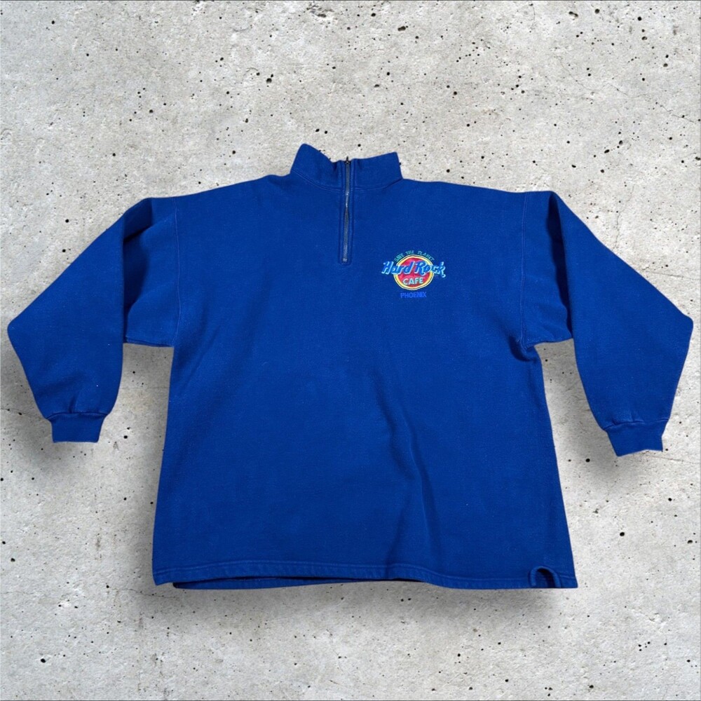 Vintage Hard Rock Cafe Phoenix Quarter Zip Sweatshirt Mens XL Blue Embroidered